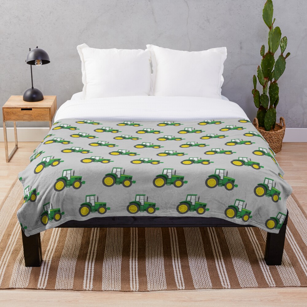 Green Tractors on Grey - Farming - Farm Themed Throw Blanket