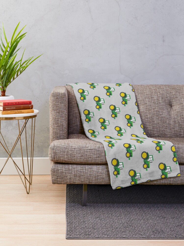 Alternate view of Green Tractors on Grey - Farming - Farm Themed Throw Blanket