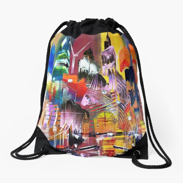 City of London Skyline Abstract Painting 795 Drawstring Bag