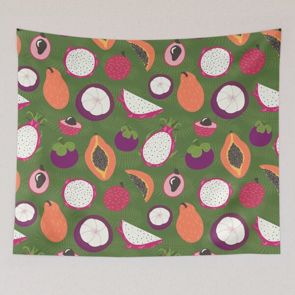 Item preview, Green tropical fruits pattern designed and sold by purplesparrow.
