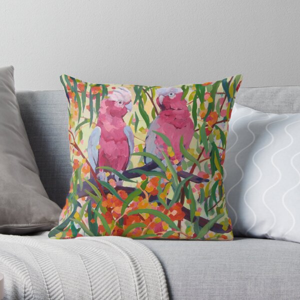Galahs and Blossom Throw Pillow