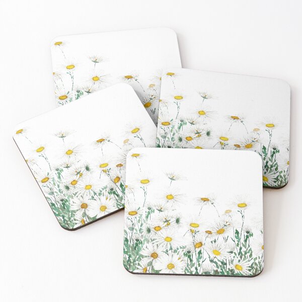 Item preview, hand painted white margaret daisy horizontal watercolor painting designed and sold by SelenePaintings .