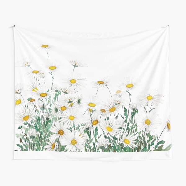white margaret daisy horizontal watercolor painting Tapestry