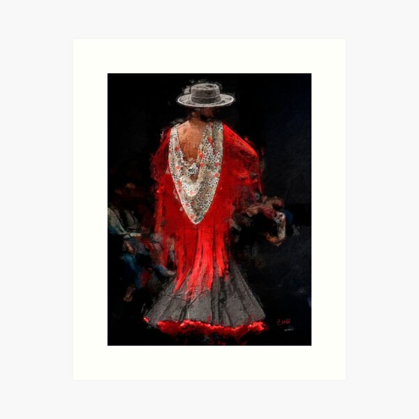 Aperçu de l'œuvre La robe rouge et le châle - Danseuse espagnole vibrante créée et vendue par FiestaArt.