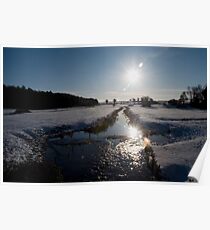Sunset and snow, Warham, Norfolk, UK. Poster