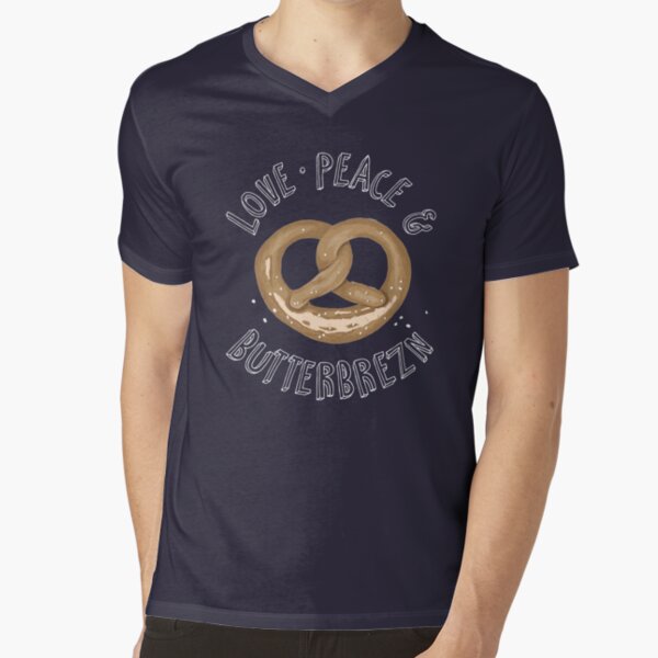 Love, Peace and Butterbrezn T-Shirt mit V-Ausschnitt