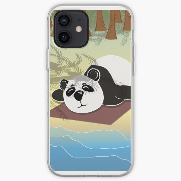 Panda lying on the beach under palm trees iPhone Soft Case