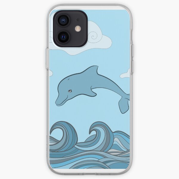 Dolphins in blue sea wave. iPhone Soft Case