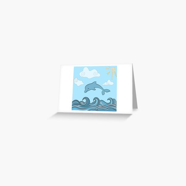 Dolphins in blue sea wave. Greeting Card