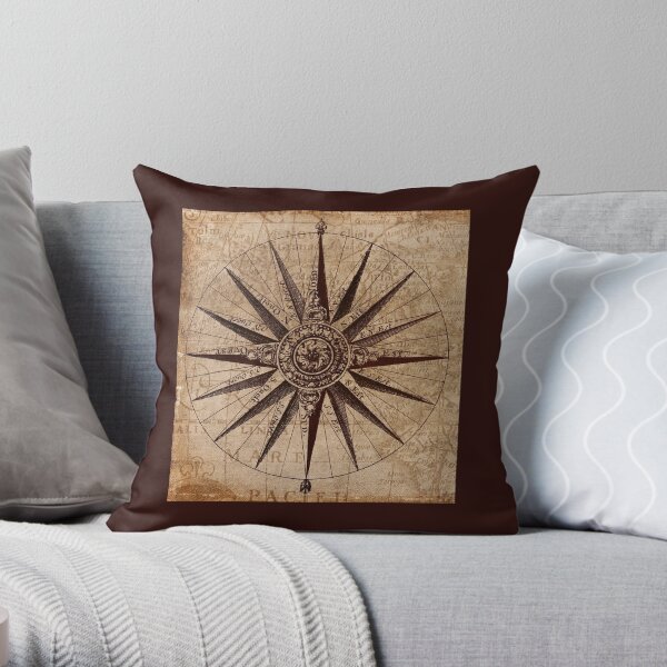 ANTIQUE, COMPASS, ROSE, MAPS, VINTAGE. Throw Pillow