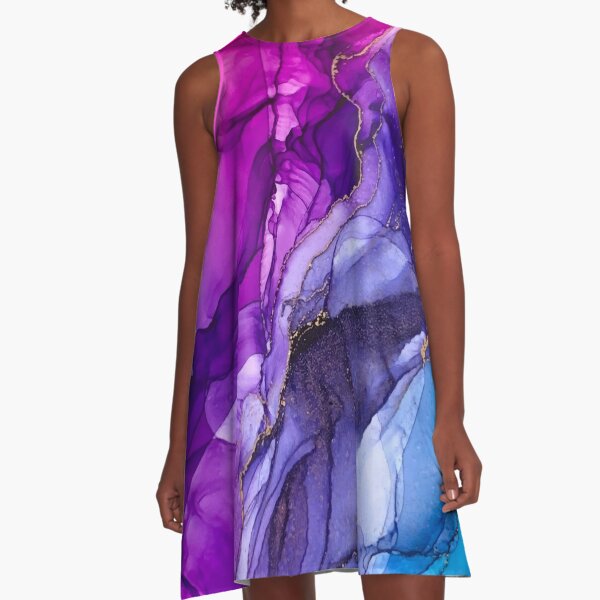 Abstract Vibrant Rainbow Ombre A-Line Dress