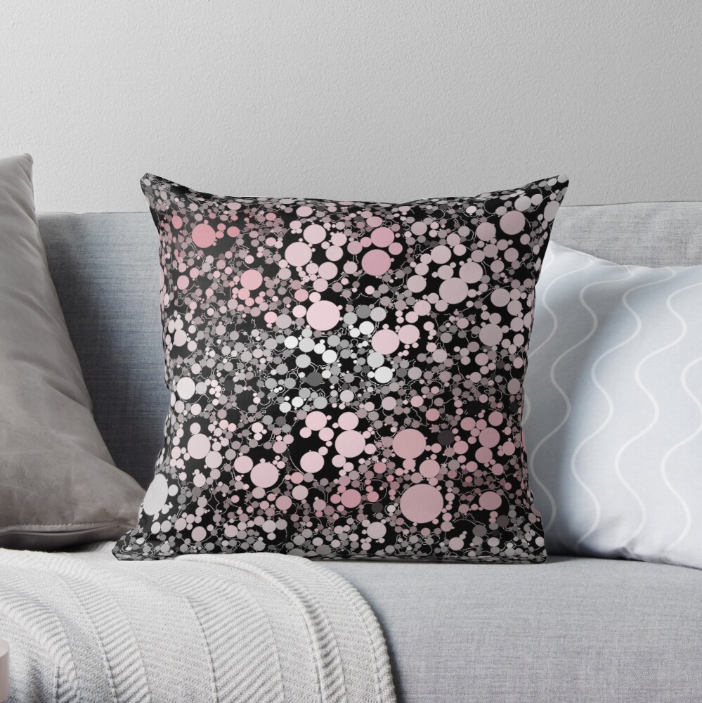 Pink, Black, and Gray Tapestry of Bubbles Throw Pillow