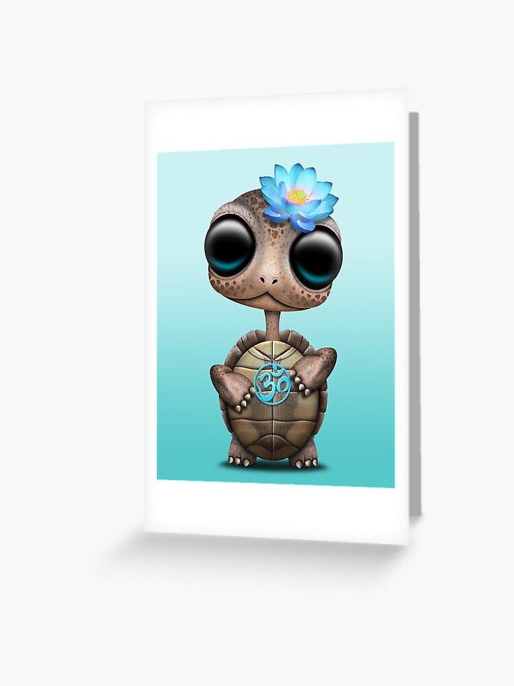 Carte De Vœux Tortue Bebe Zen Avec Symbole Yoga Bleu Par Jeffbartels Redbubble