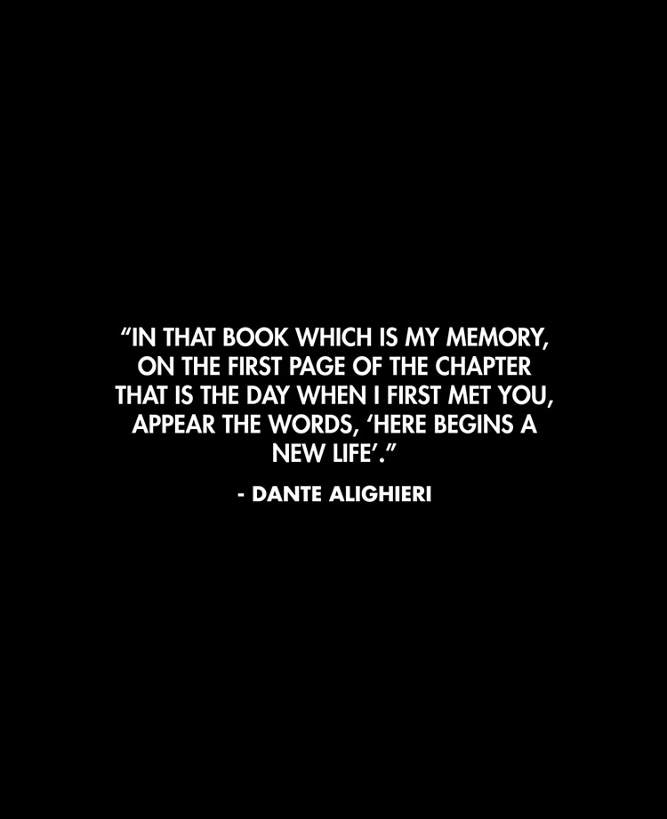 In that book which is my memory On the first page of the chapter that is the day when I first met you appear the words Here begins a new life