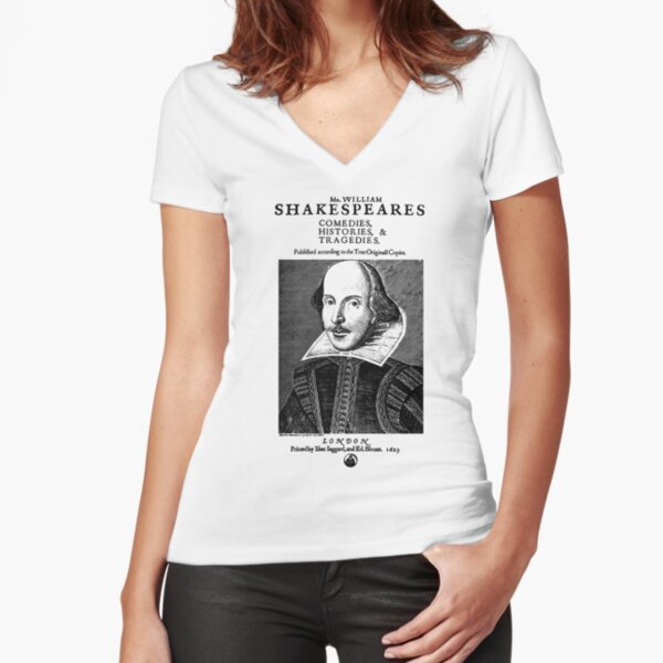 Shakespeare First Folio Frontpiece - Simple Black Version Fitted V-Neck T-Shirt