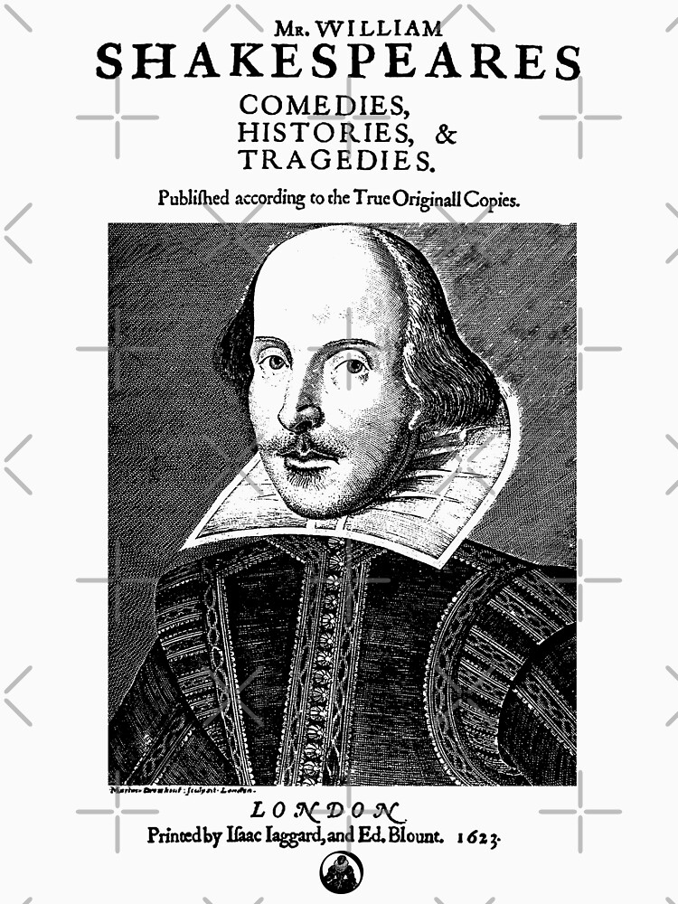 Thumbnail 3 of 3, Fitted T-Shirt, Shakespeare First Folio Frontpiece - Simple Black Version designed and sold by incognitagal.
