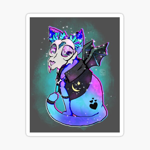 Crystal Skull Cat Wiccan Goth Bat Wings Sticker