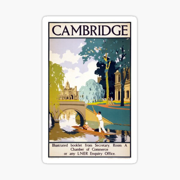Cambridge UK Vintage Travel Poster Sticker