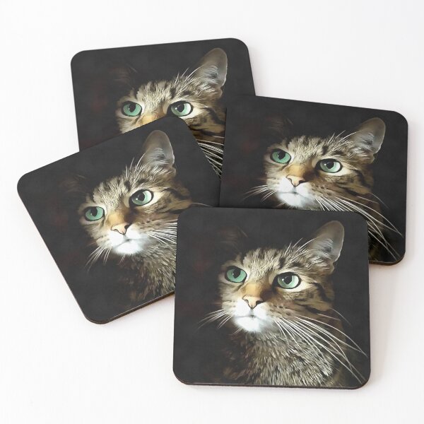 Item preview, Tabby Cat With Green Eyes Isolated On Black designed and sold by taiche.
