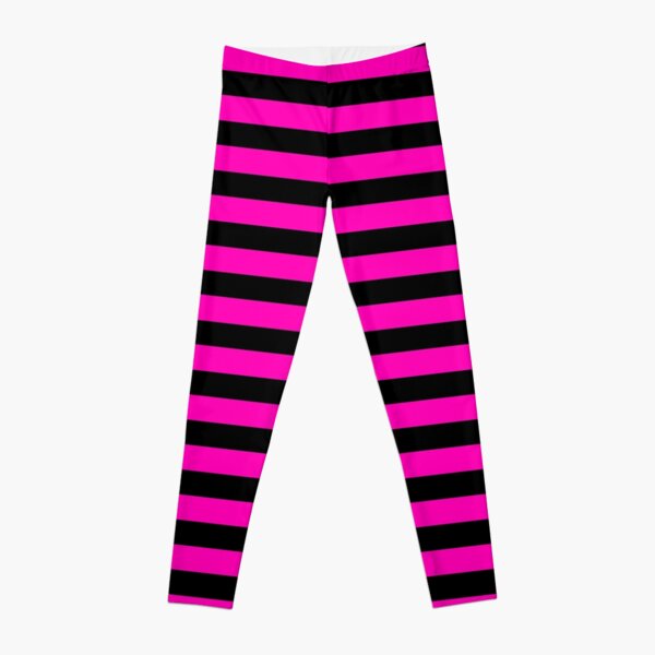 Neon Pink and Black Horizontal Stripes Leggings