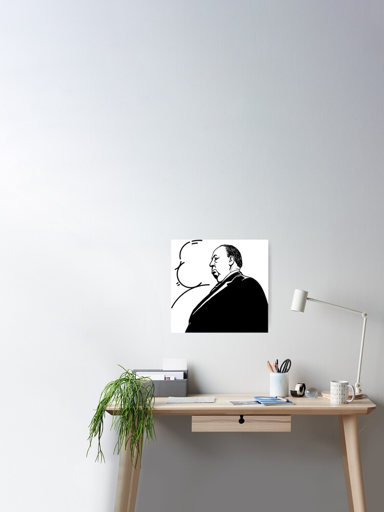 Alfred Hitchcock Black And White Side Pose With Silhouette Poster