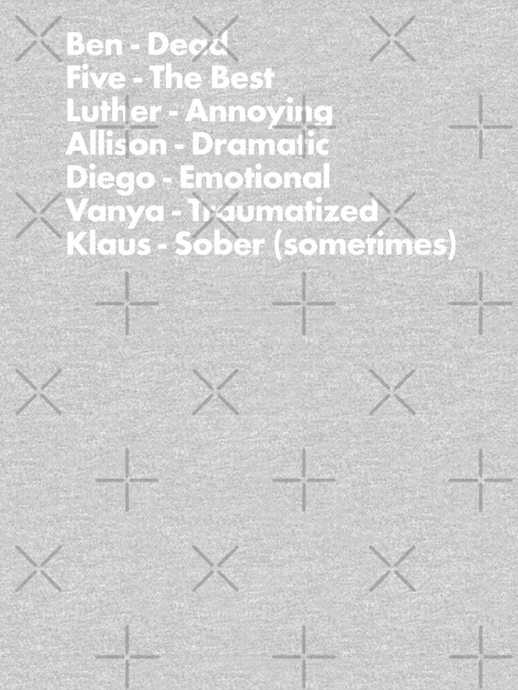 Umbrella Academy Characters Funny Descriptors - White by VikingElf