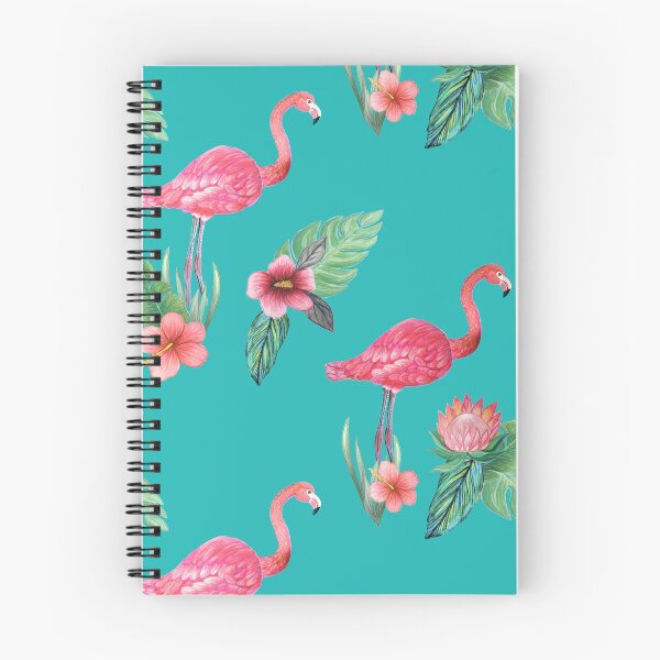 Item preview, Pink Flamingo watercolor tropical flower garden on teal, painted in watercolor designed and sold by MagentaRose.