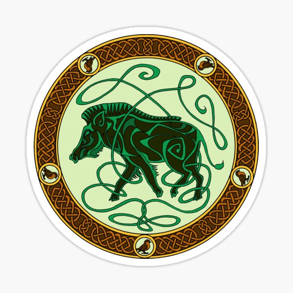 Celtic knotwork boar - green Sticker