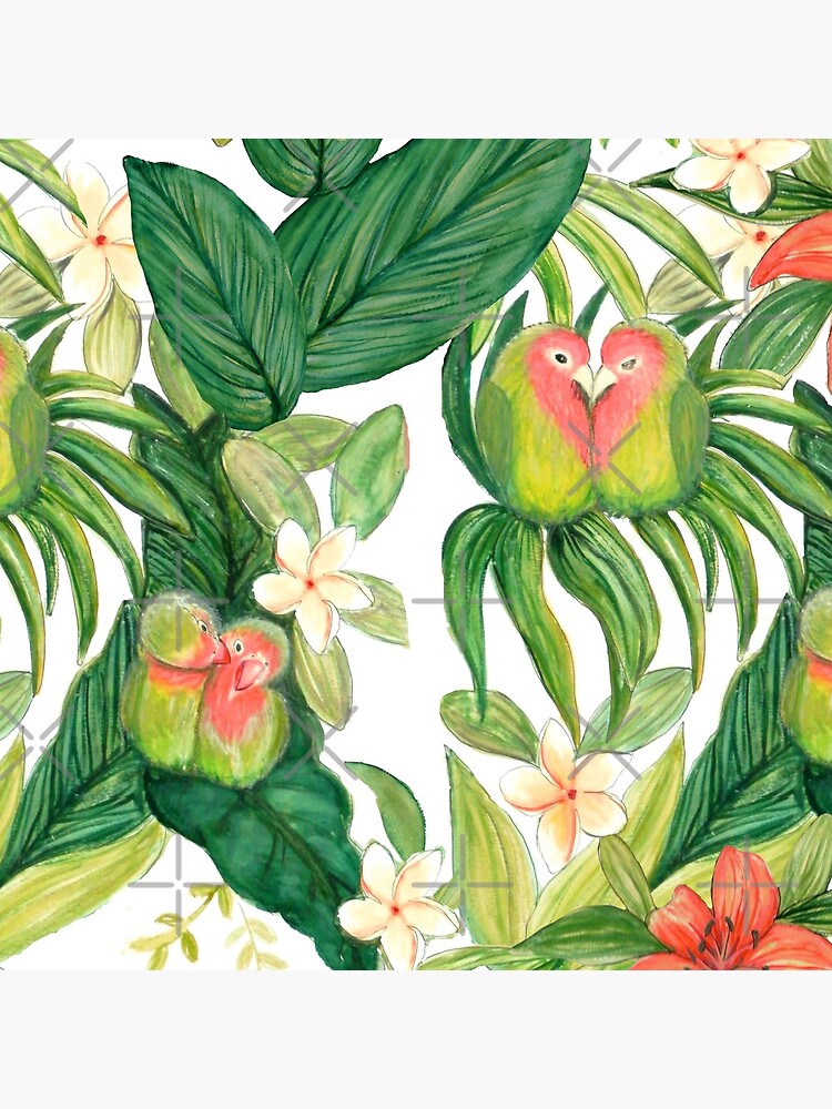 Lovebird tropical flower watercolor art by MagentaRose