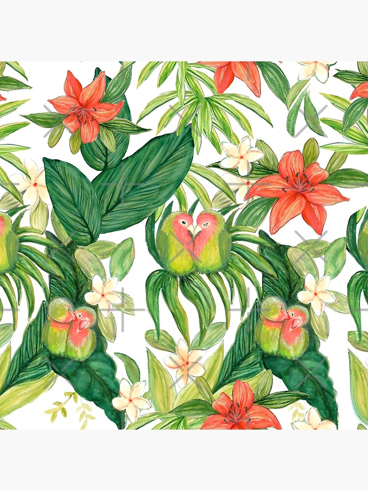 Lovebird tropical flower watercolor art by MagentaRose