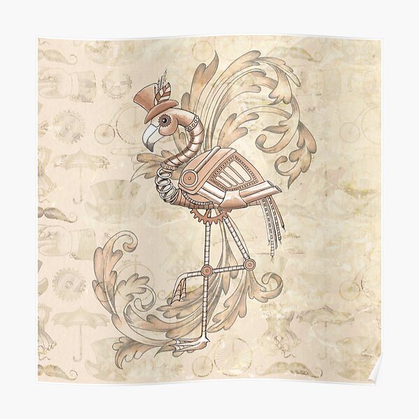 Steampunk Flamingo Poster