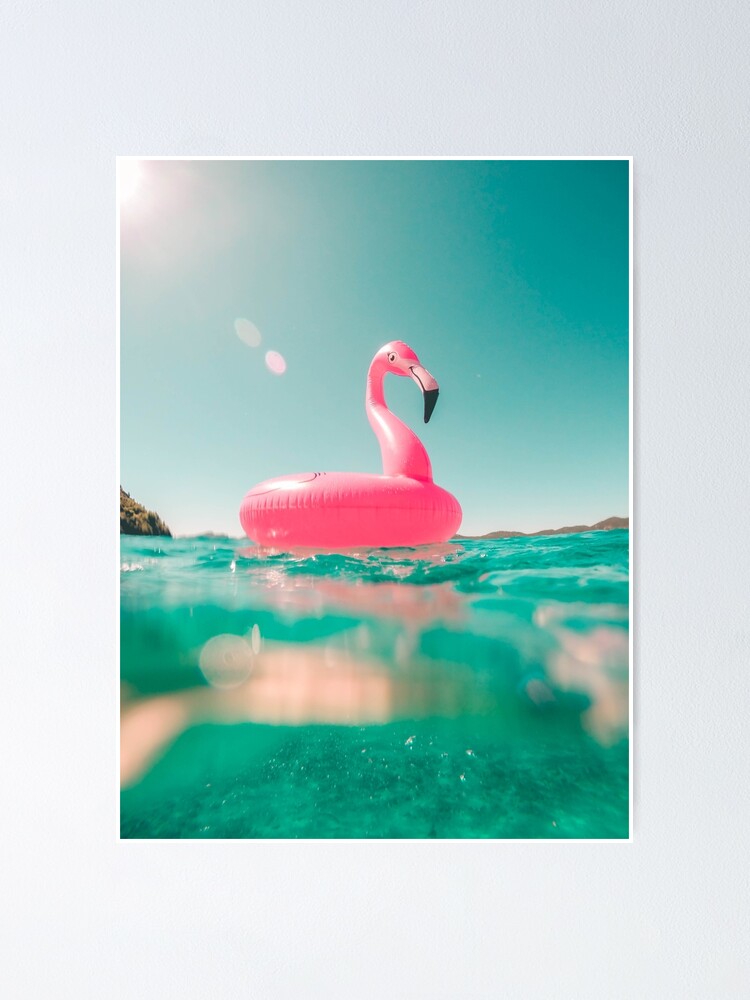 Tropical Ocean & Pink Flamingo Pool Float Poster for Sale by