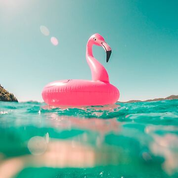 Tropical Ocean & Pink Flamingo Pool Float | Metal Print