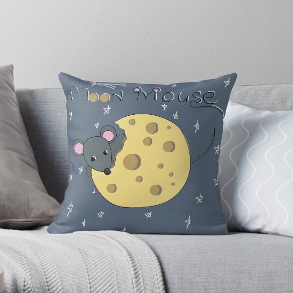 Mouse gnaws the moon made of cheese Throw Pillow