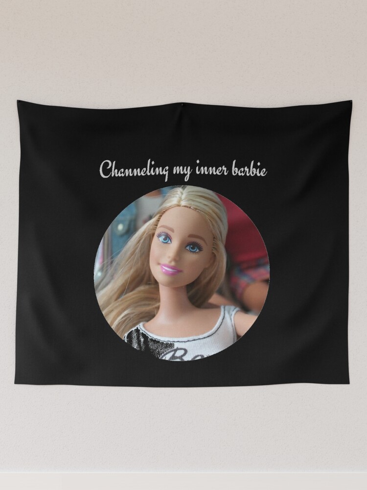 Inner barbie redhead, with gray text Tapestry for Sale by gehri1tm