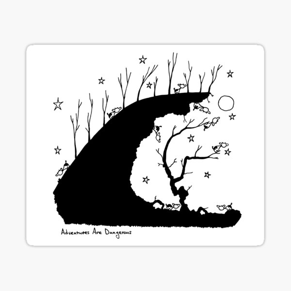 Cows in Forest Cliff at the Jagged Abyss under Moon and Stars Sticker