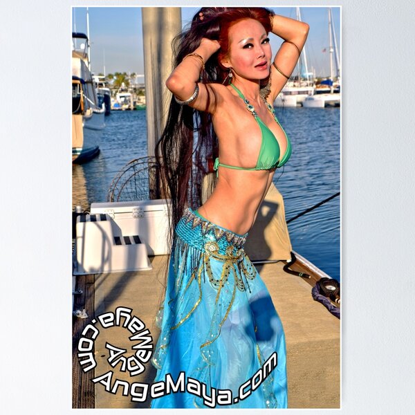 Item preview, Ange Maya Wore Blue Bikini Top Turquoise Dance Skirt Posing at Marina designed and sold by ANGE MAYA.