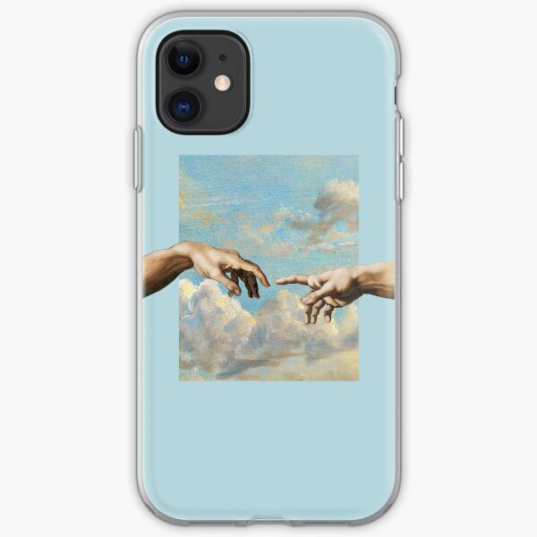 hands michelangelo art aesthetic phone case blue painting iPhone Soft Case