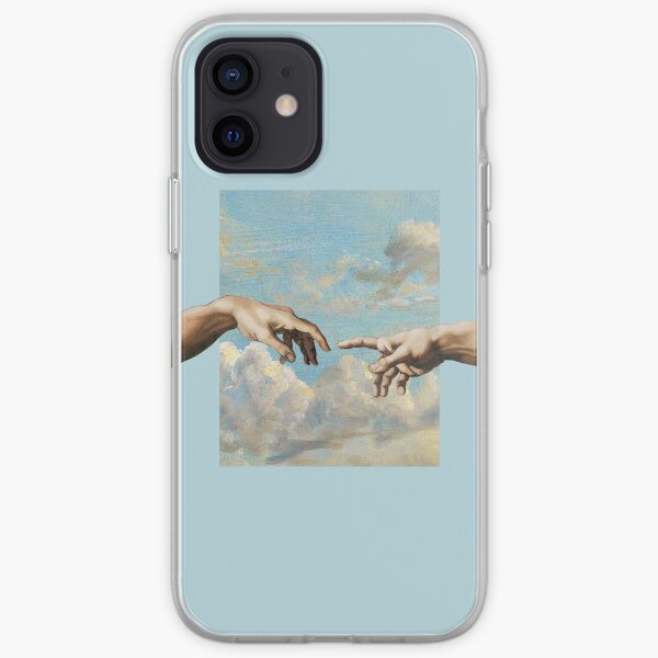 hands michelangelo art aesthetic phone case blue painting iPhone Soft Case