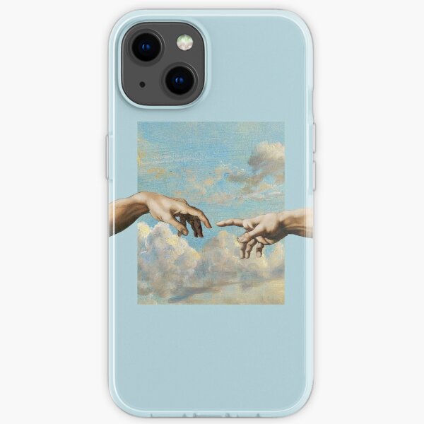 hands michelangelo art aesthetic phone case blue painting iPhone Soft Case