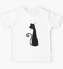 Black Cheerful Cat Vector Art Kids Tee
