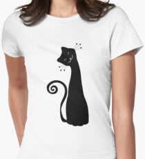 Black Cheerful Cat Vector Art Women's Fitted T-Shirt