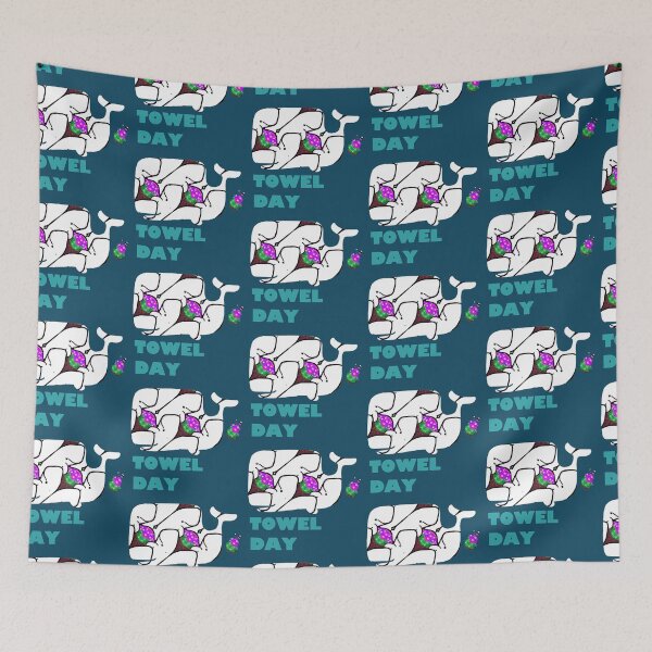 Item preview, Towel Day with several Sperm Whales and Petunias designed and sold by weavernap.