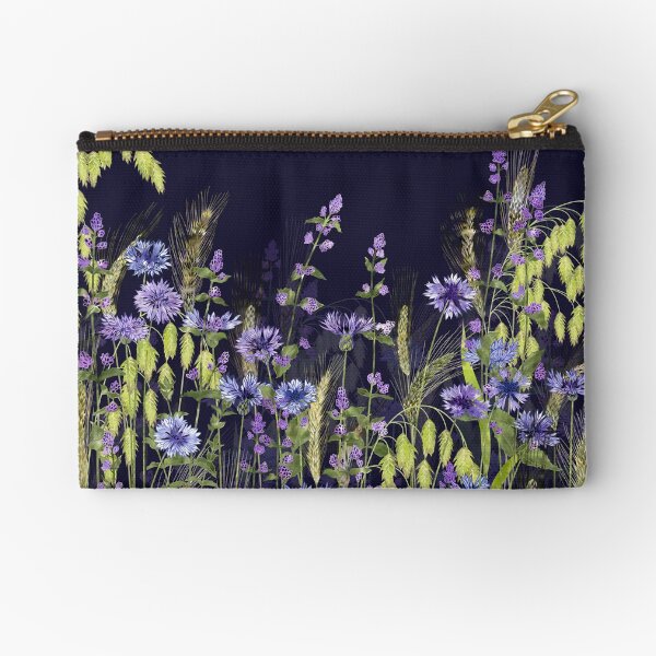 Blue Flower Meadow - Cornflowers, Catmint, Wheat Ears Zipper Pouch