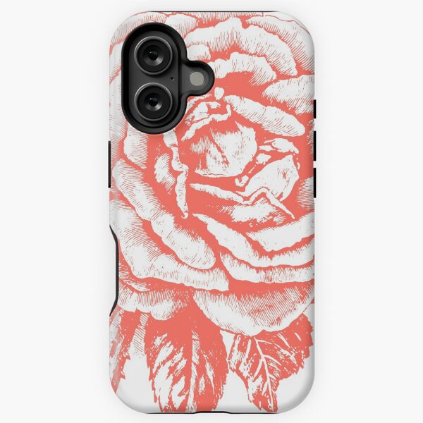 Rose gezeichnet im Vintage-Stil in Farbe "Living Coral" iPhone Robuste Hülle