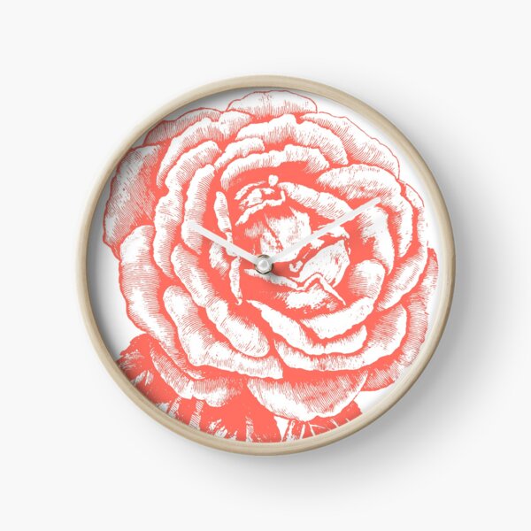 Rose gezeichnet im Vintage-Stil in Farbe "Living Coral" Uhr