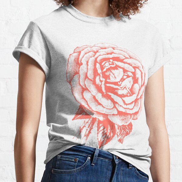 Rose gezeichnet im Vintage-Stil in Farbe "Living Coral" Classic T-Shirt