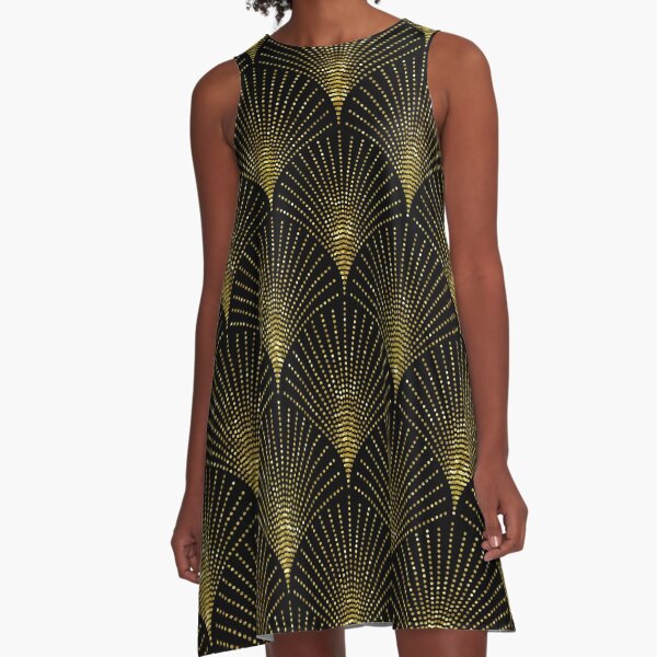 Black and gold art-deco geometric pattern A-Line Dress