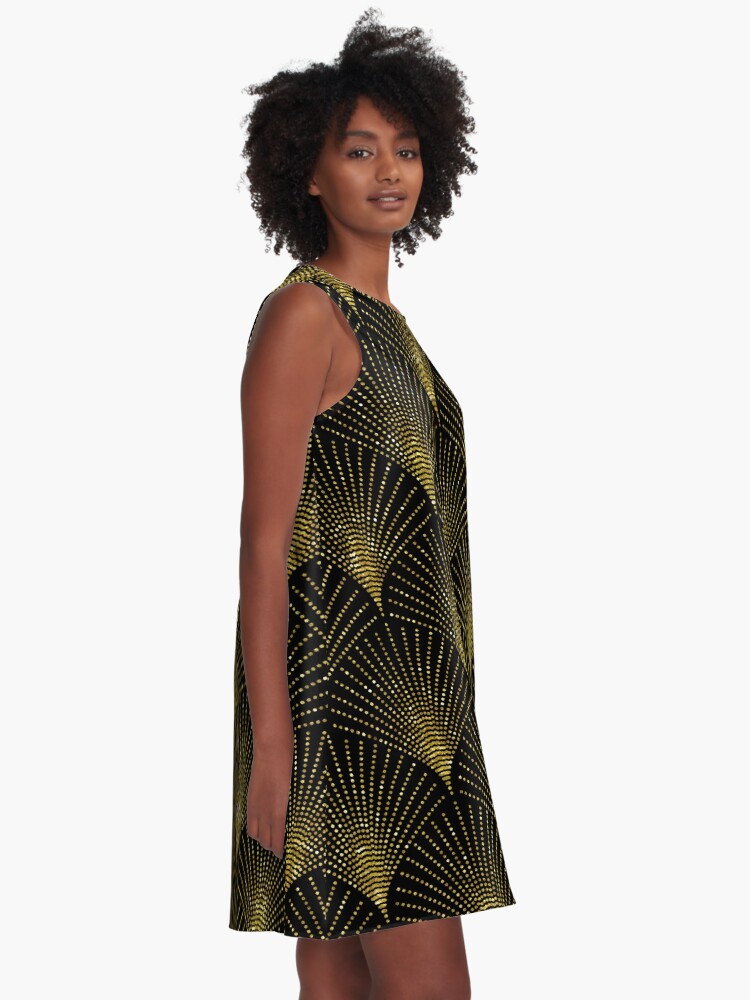 Alternate view of Black and gold art-deco geometric pattern A-Line Dress