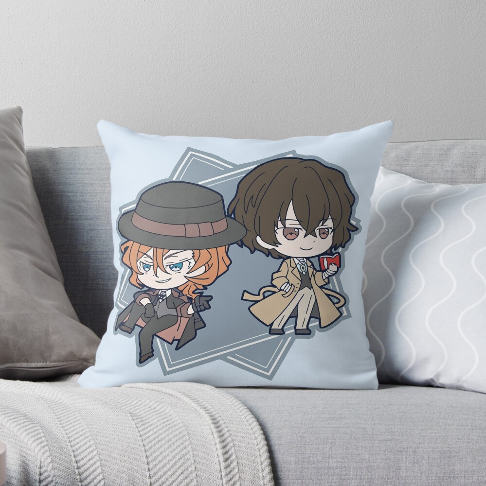 Bungo Stray Dogs Osamu Dazai Chuya Nakahara Throw Pillow By Chibify Redbubble